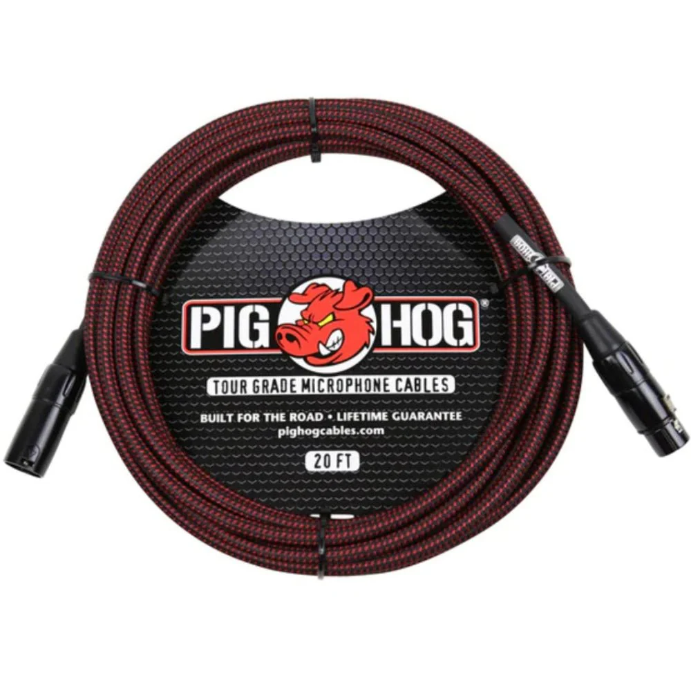 Pig Hog Black & Red Woven Mic Cable, 20ft XLR
