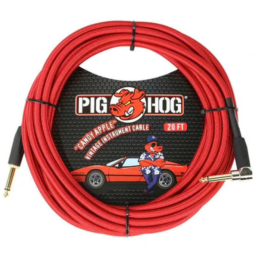 Pig Hog PCH10CAR 10ft Straight/Right Angle Braided Instrument Cable in Candy Apple Red