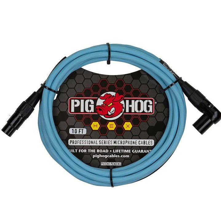 Pig Hog PHMH10DBR Hex Core Right Angle XLR Daphne Blue