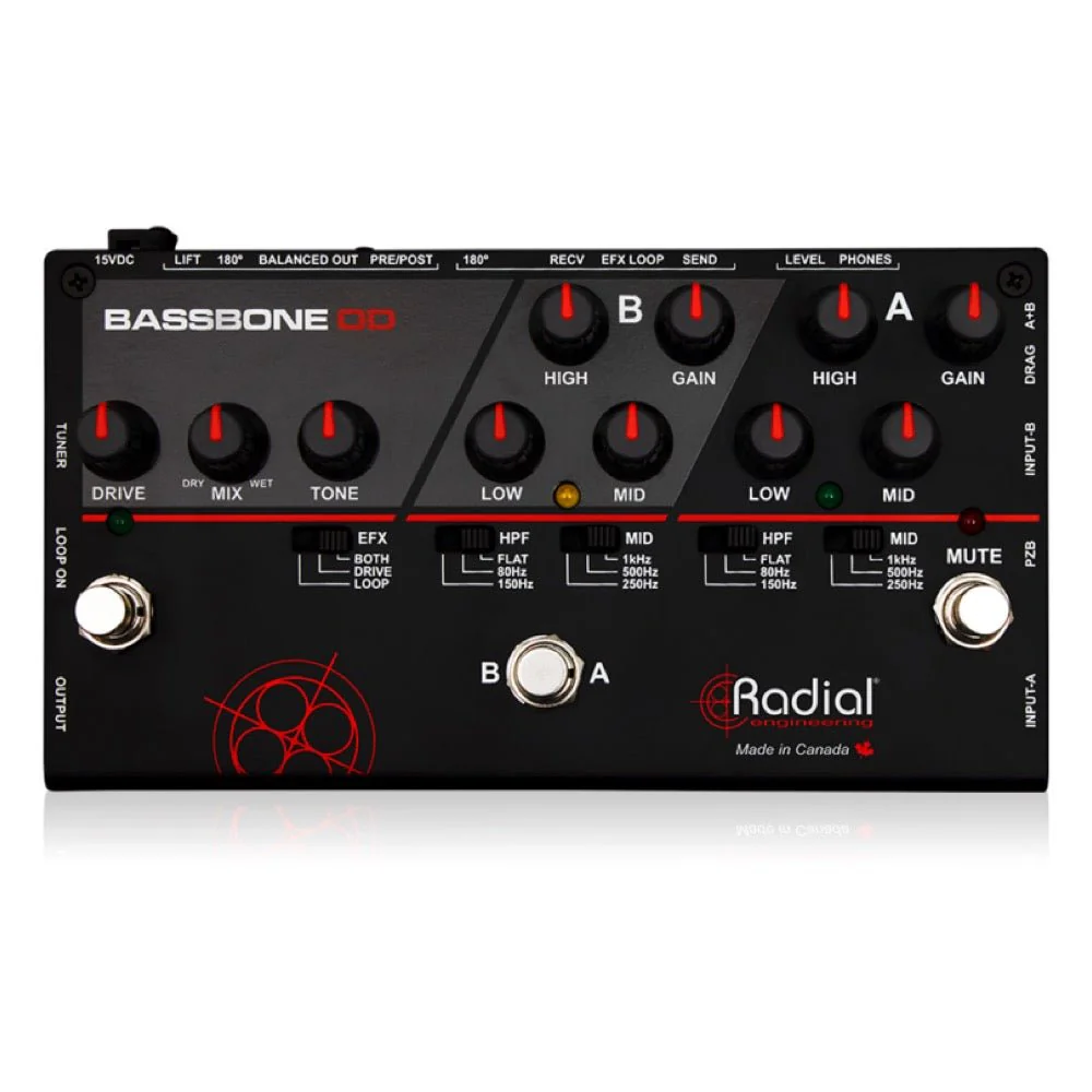Radial Bassbone OD Bass Preamp, 2-Ch w/ Overdrive, FX loop, DI & Headphone Amp