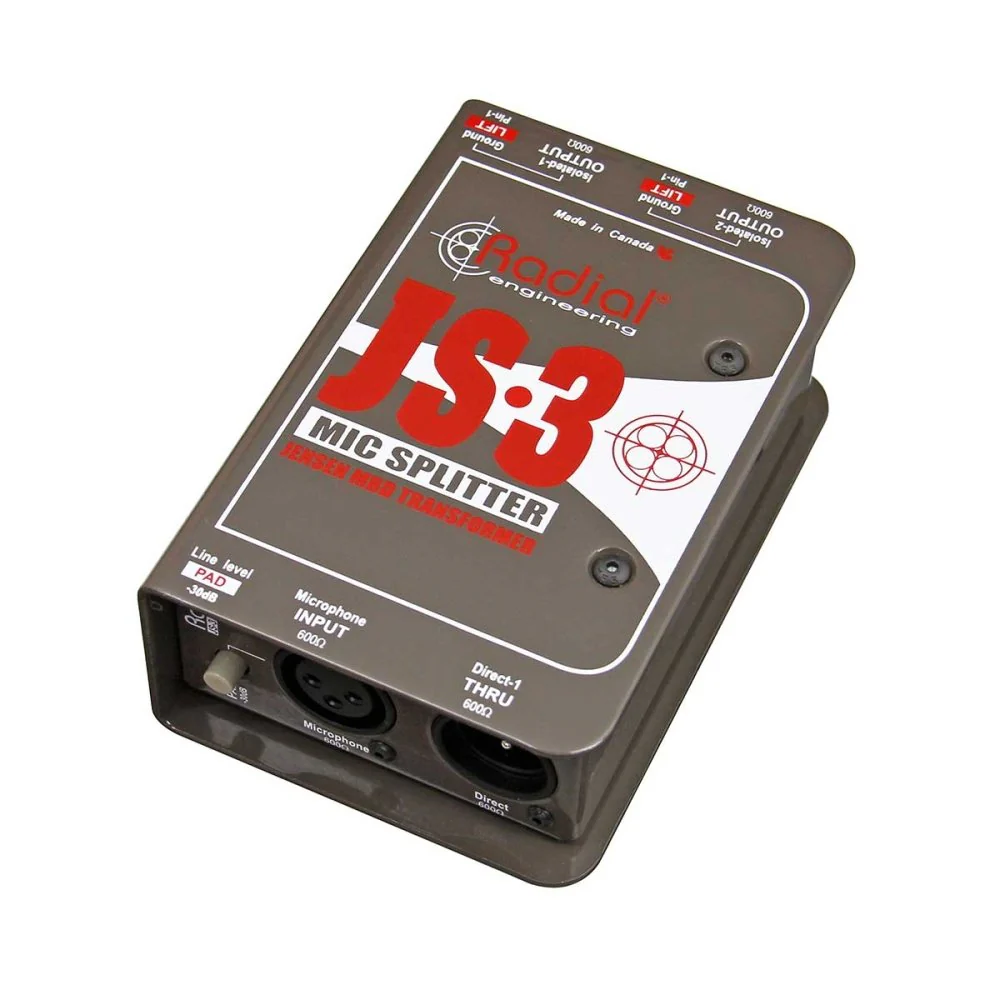 Radial JS3 Mic Splitter w/ 1-Input, 1-Direct Out & 2x Jensen Isolated Outputs
