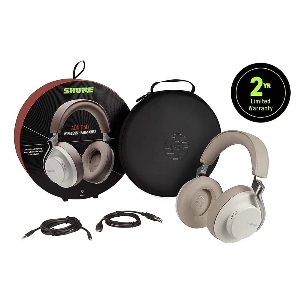 Shure AONIC 50 Gen 1 Studio Grade Noise Cancelling Headphone Wired & Wireless White - Image 5