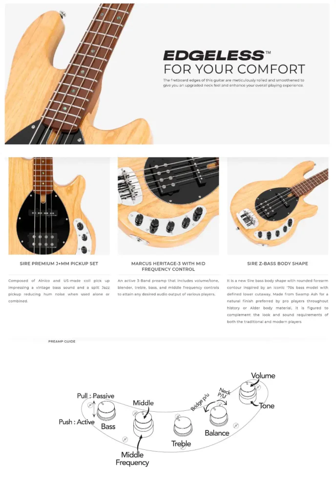 Sire Marcus Miller Z7 Active / Passive MM Humbucker Pickup w/ FREE Sire Premium GigBag - Image 6