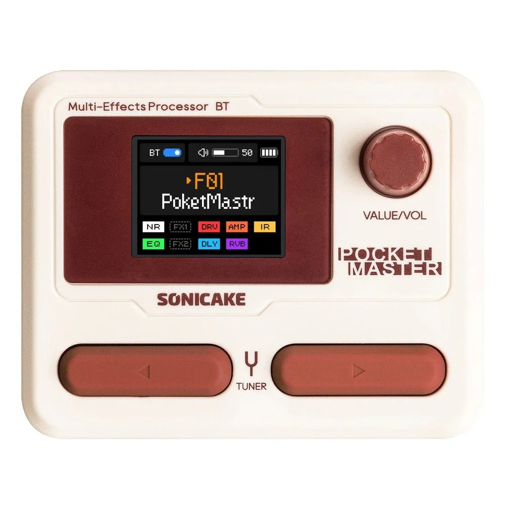 Sonicake Pocket Master Portable Mini Guitar Amp Modeller & Multi FX w/ Bluetooth & NAM - White / Brown