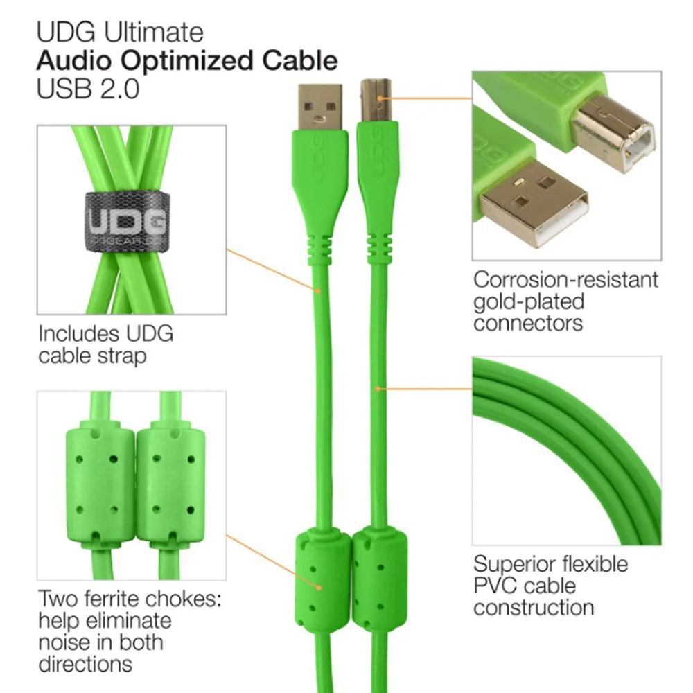 UDG Ultimate U95001 USB2 Cable A-B Green Straight 1m - Image 12