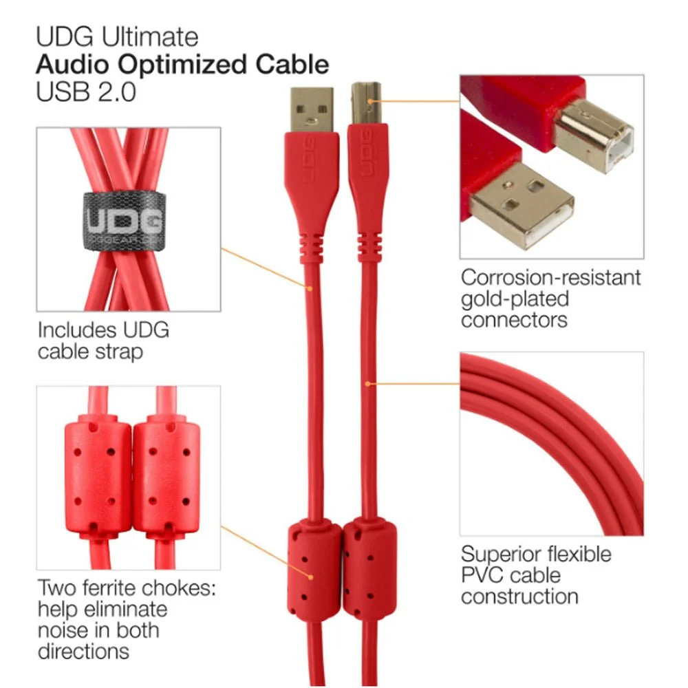 UDG Ultimate U95006 USB2 Cable A-B Red Angled 3m - Image 12