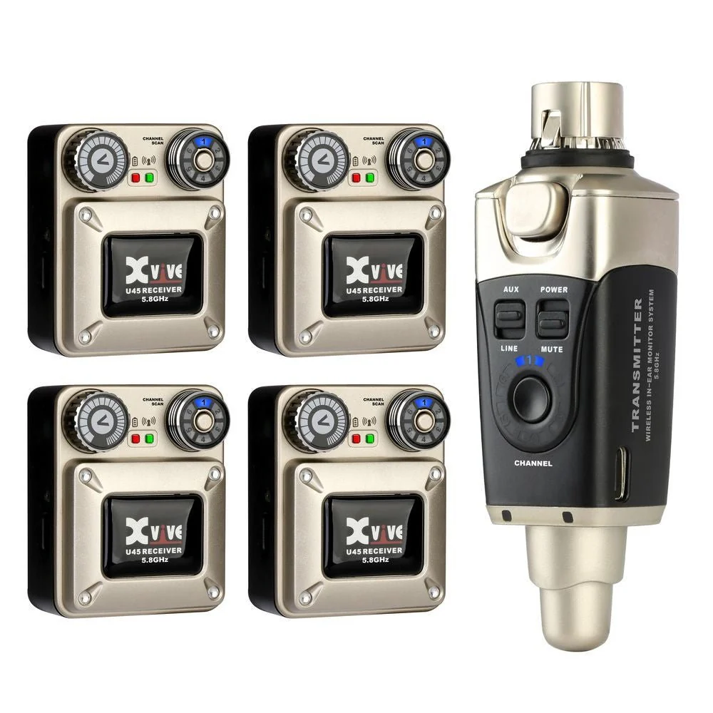Xvive U45R2 Wireless In Ear Monitoring System 5.8GHz w/ 4x Receivers