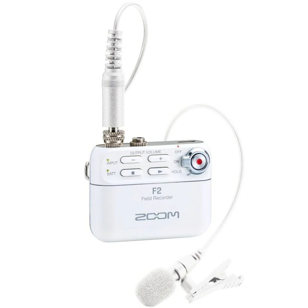 Zoom F2 32-Bit Float Field Recorder w/ Lavalier Mic Pack (White)