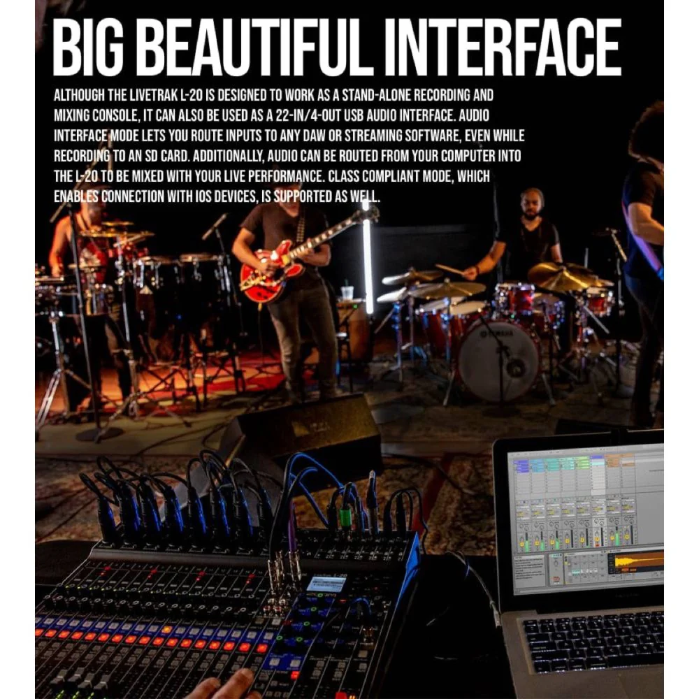 Zoom LiveTrak L-20 20Ch Digital Mixer / Recorder 22-in / 4-out USB Audio Interface - Image 7